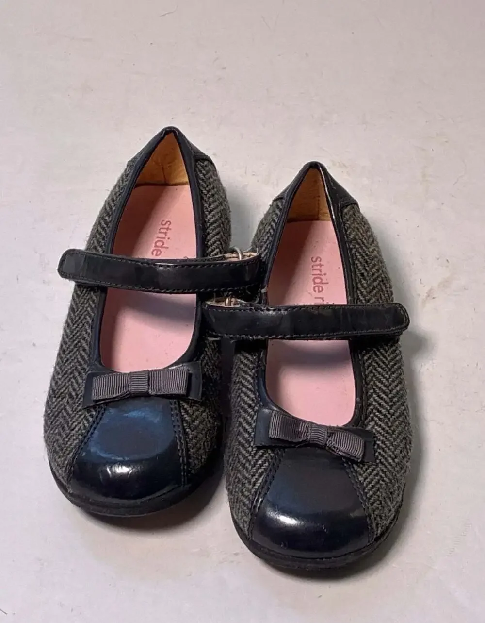 Stride Rite Girls Mary Jane Flats with Herringbone Fabric and Bow Detail